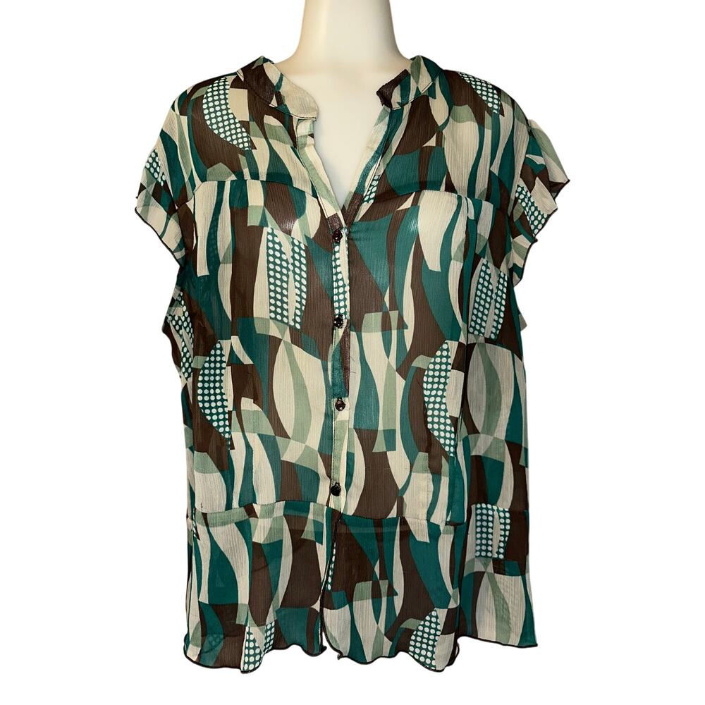 Lane Bryant Top Blouse Sheer Plus Size 18/20 Multicolor Sleeveless Button Front
